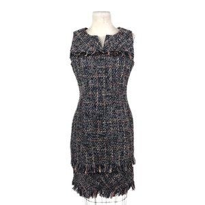 Nanette By Nanette Lepore Brown Rustic Tweed Sleeveless Sheath Dress Fringed 8